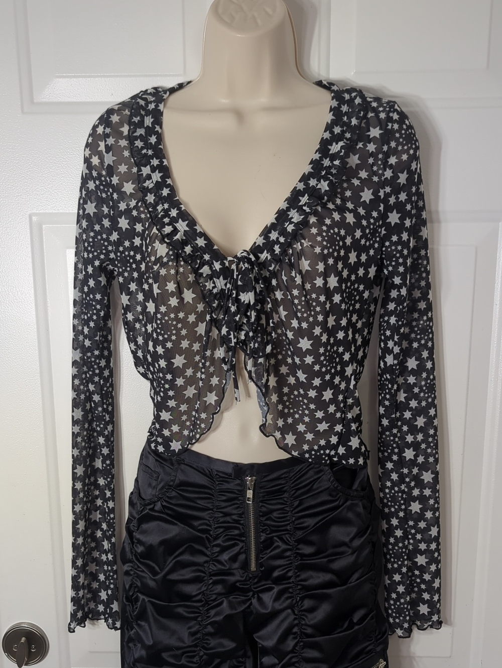 Free People Marne Celestial Star Print Sheer Mesh Tie Front Crop Top/Cardigan XS - Picture 3 of 12